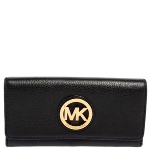 Michael Kors Black Grained Fulton Flap Continental Wallet
